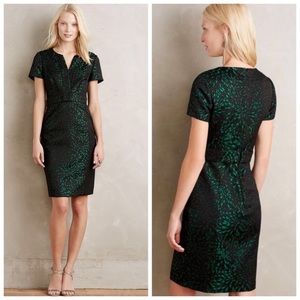 Anthropologie Maeve jacquard sheath- emerald/black